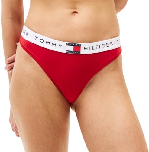 Image of Tommy Hilfiger Women's Classic Bikini Briefs with Logo Waistband, Red (Primary Red), M