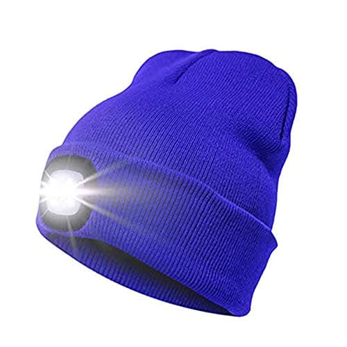 Image of enjoydeal USB Rechargeable Beanie Hat Lighted Knit Hat Hands Free 4 LED Beanie Cap for Camping Grilling Running Walking Blue