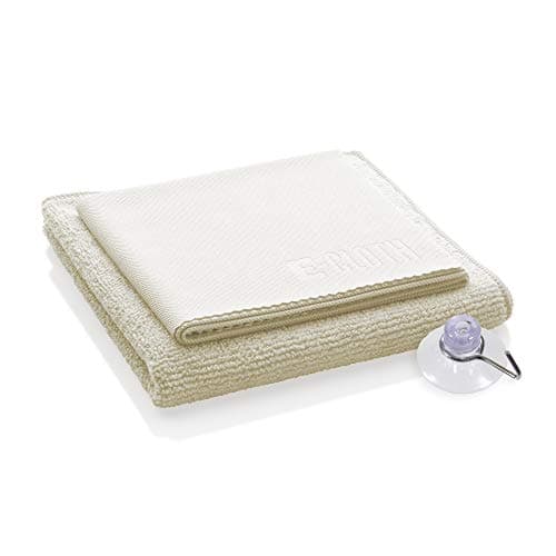 Image of E-Cloth Shower Cleaning Kit, Microfibre Shower Cleaner, Streak-free Shine on Showers, Bathtubs, and Sink Washable and Reusable 100 Wash Promise, Ivory, 2 Cloth Set