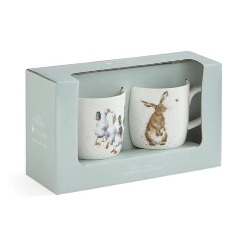 Image of Royal Worcester Wrendale Deigns Hare & Bee and Quaackers 0.3 Litre Duck & Hare Design Ceramic Mug Set
