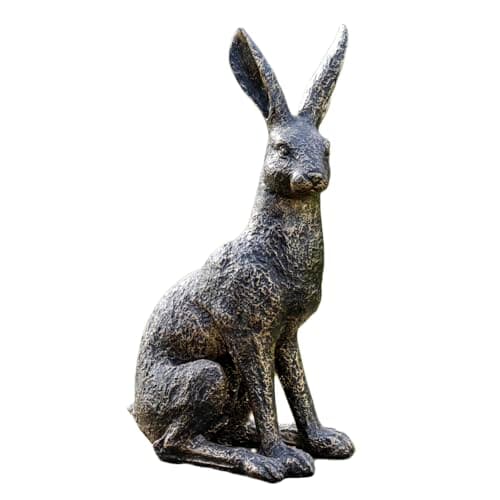 Image of Darthome Aged Gold March Hare Garden Ornament, Resin Outdoor Rabbit Statue, Right Pose, 43cm Height, Weather Resistant