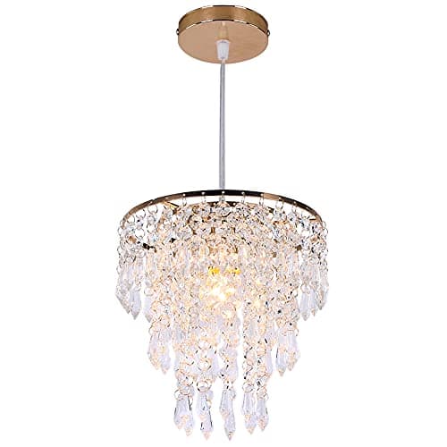 Image of FRIXCHUR Modern Crystal Chandelier Small Pendant Light Ceiling Light Gold Crystal Chandeliers for Dining Room Bedroom Kitchen Hallway Foyer Kids Room