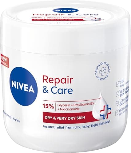Image of NIVEA Repair & Care Intensive Cream (400ml), Deeply Hydrating Hand, Face, and Body Cream, Dry Skin Moisturiser for 72H Protection and Hydration, Ideal Moisturiser for Very Dry Skin