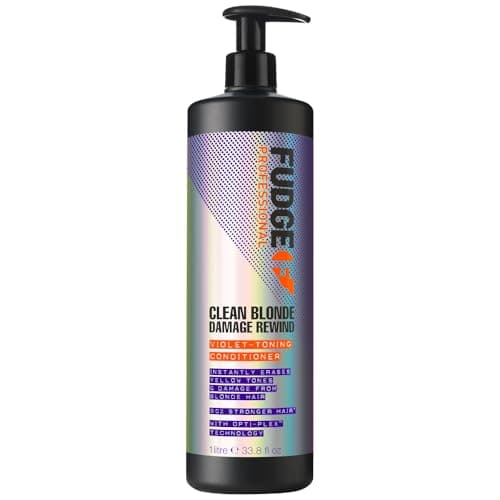 Image of Fudge Professional Clean Blonde Damage Rewind Conditioner, Bulk Size, Intense Purple Toning for Blonde Hair, Bond Repair Technology, Sulfate Free, 1 Litre