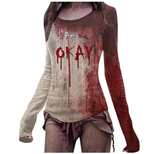 Image of Halloween Costume Cosplay Women's Crew Neck Casual Fashion Printed Short Sleeve T-Shirt, red, S