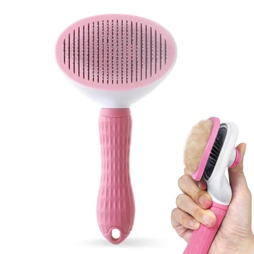 Image of Dog Brush Cat Grooming Comb,Self Cleaning Slicker Brushes with Smooth handle,Pet Tool Button for Shedding Tools Massage Clean Tangled for Dogs and Cats (Pink)