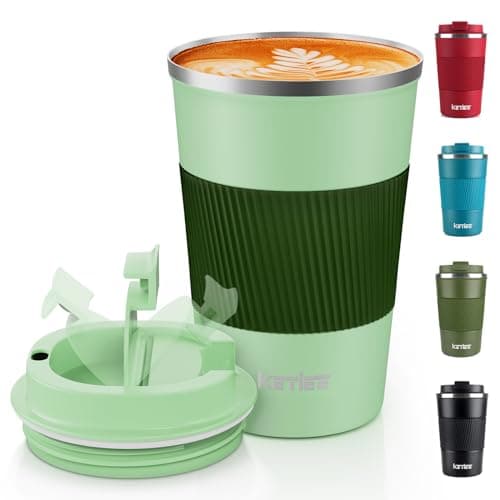 Image of KETIEE Travel Mugs, 380ml Insulated Coffee Cup with Leakproof Lid,Reusable Coffee Cups Travel Cup,Coffee Travel Mug,Double Walled Coffee Mug,Stainless Steel thermaol Mug for Hot Cold Drinks,Green