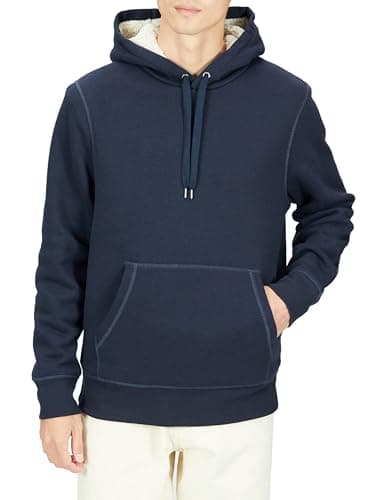 Image of Amazon Essentials Men's Sherpa-Lined Fleece Pullover Hoodie, Navy, M
