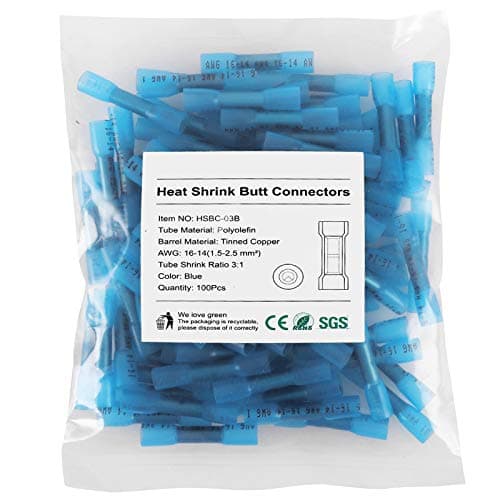 Image of Heat Shrink Butt Connectors, 200Pcs 16-14 AWG Blue Insulated Waterproof Electrical Wire Connectors Automotive Marine Grade Wire Crimp Terminals Butt Splices, Ideal for Boat, Truck, Stereo