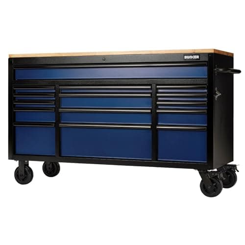 Image of Bunker 15 Drawer Workbench Roller Tool Cabinet, 61", Blue