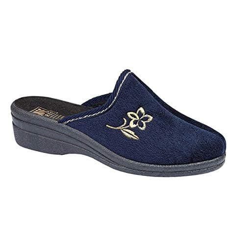 Image of Ladies Fleece Helen Comfort Warm Velour House Slip On Wedge Mules Slippers Shoe Navy 5 UK