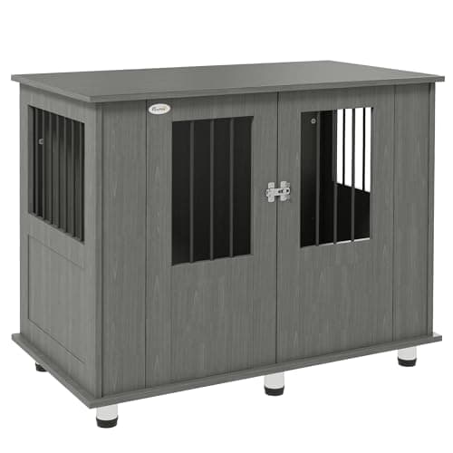 Image of PawHut Dog Crate Furniture End Table, Pet Kennel for Medium and Large Dogs with Magnetic Door, Grey, 95 x 55 x 75 cm