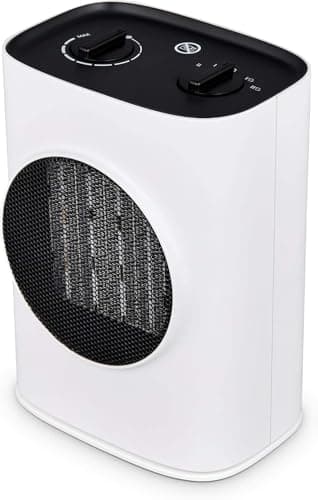Image of MYLEK Fan Heater - Oscillating 1.8kW Ceramic PTC - 2 Heat Settings, Produces Warm Air, Adjustable Thermostat, PTC Heating Element - For Home, Offices, Garages, Workshops (1800W) White