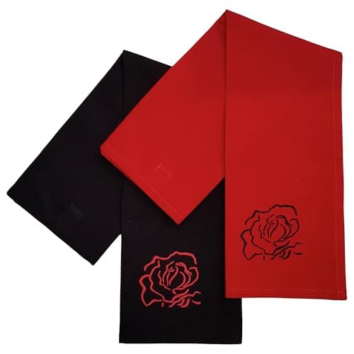 Image of Ragged Rose Tea Towels for Kitchen - 50 cm x 70 cm Pair of Kitchen Cloths for Drying Dishes, Wiping Countertops, & Handling Pots - Machine Washable & Durable - Red/Black, Pack of 2