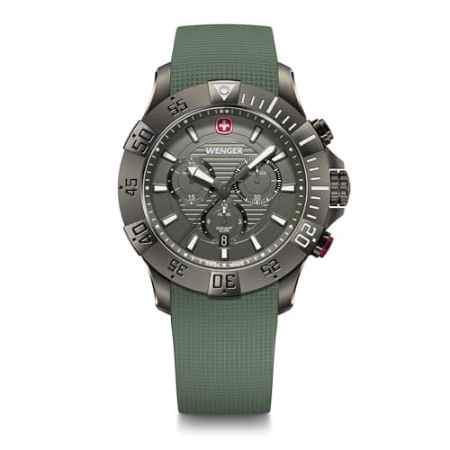 Image of Wenger Men’s Watch Seaforce Chronograph Ø 43 mm, Swiss Made, Analogue Quartz, Water-Resistant up to 200 m, Silicone Strap, Green/Black, 01.0643.127