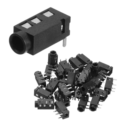 Image of sourcing map 24Pcs Stereo Jack Socket, 1/8" 3.5mm 4 Pin PJ-320A PCB Mount Female Socket Headphone Audio Connector for Microphone, Earphone, Media Player, MP3/MP4 Player, Black