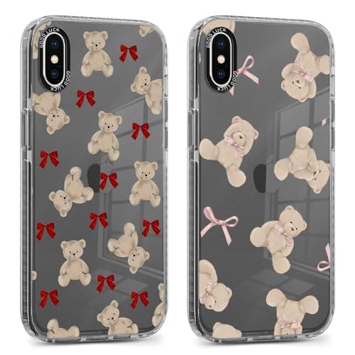 Image of Foonary 2 Pack Transparent Cartoon Bear Print Phone Case for iPhone X/XS 5.8",Soft Silicone Design Aesthetics Clear Pattern Cases,Shockproof Bumper Protector Cover,Girls Women for iPhone X