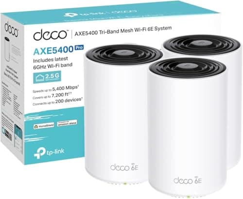 Image of TP-Link Deco XE75 Pro(3-pack) AXE5400Mbps Mesh WiFi 6E System, True Tri-Band Speed, 2.5 Gbps Port, AI-Driven, Coverage up to 7200ft², WiFi Router and Extender Booster, Gaming & 4K, Easy Setup