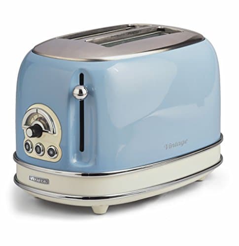 Image of Ariete 0155/15 Retro Style 2 Slice Toaster, 6 Browning Levels and Removable Crumb Tray, 3 Functions Including Cancel, Defrost and Reheat, Non-Slip Feet, Vintage Design, Blue