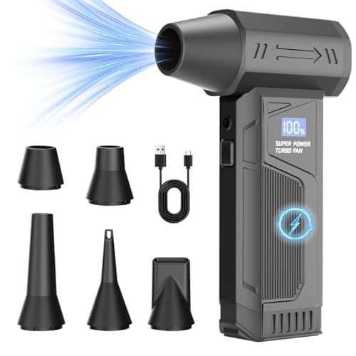 Image of Biftrew Compressed Air Duster for PC/Car/Computer, 150000RPM Compressed Air Cleaner with LED Light & Display, 4-Gear Adjustable Air Duster with 5 Nozzles, Rechargeable Electric Dust Fan Cleaning Kit