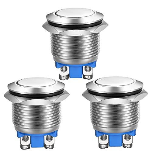 Image of Gebildet 3pcs Momentary Push Button Screw Type Terminals Stainless Steel Metal Waterproof Button 19mm 2A 12V/24V/125V/250V with 2pcs Screw Terminals(Flat Head)