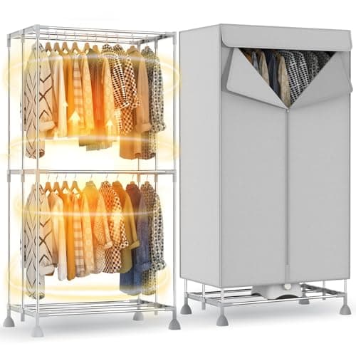 Image of Evviee Electric Clothes Dryer 1800W with Timer – Foldable Clothes Horse Indoor Folding Airer, Heated Laundry Drying Rack, Heavy Duty Indoor Clothes Airer with Safety Overheat Protection