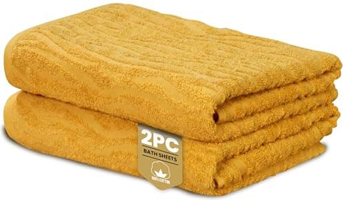 Image of Rapport Home Safari Bath Sheets 2 Pack | Mustard Yellow | 90x140cm | Luxurious 500GSM 100% Cotton | Oeko-Tex Certified Absorbent & Soft Bathroom Towels