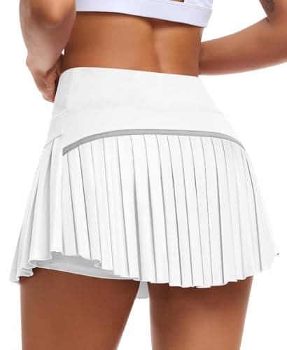 Image of JoyGirl Pleated Tennis Skirt for Women with Shorts High Waisted Golf Skirts Athletic Skort with Pockets(White, L)