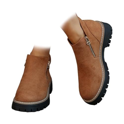 Image of WINDEHAO Women's Round-Toe Ankle Boots with Side Zipper, Ladies Chunky Heel Chelsea Boots Comfy Casual Walking Shoes Non-Slip Ankle Boot (brown,40EU)