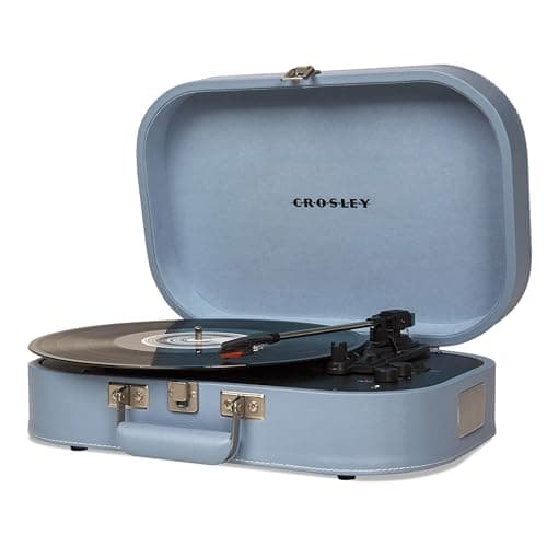 Image of Crosley Discovery Portable Turntable - Bluetooth Record Player, 3-Speed Suitcase Vinyl Player, Home Turntables for Vinyl Records, Built in Stereo Speakers & Bluetooth Receiver, AUX Input, Glacier