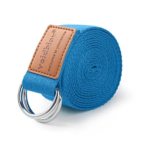 Image of voidbiov D-Ring Buckle Yoga Strap 1.85 or 2.5M, Durable Cotton Adjustable Belt Perfect for Holding Poses, Improving Flexibility and Physical Therapy Blue