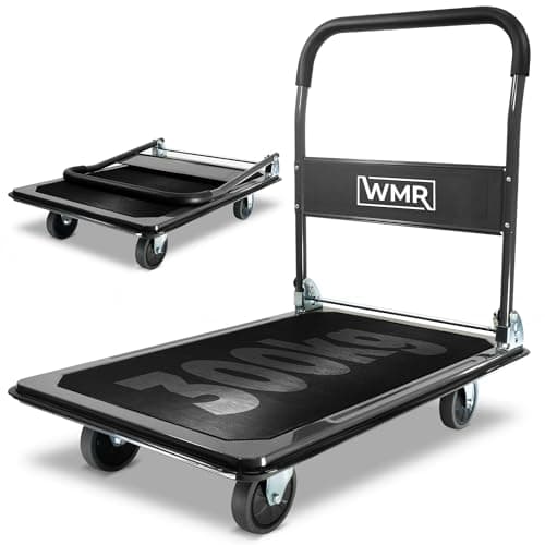 Image of Heavy-Duty Alloy Steel Platform Trolley | Non-Slip Rubber Pad, Foldable Ergonomic Handle | 300kg Load Capacity | Manoeuvrable, Puncture-Proof Wheels | Durable Cart for Warehouse, Industrial Use