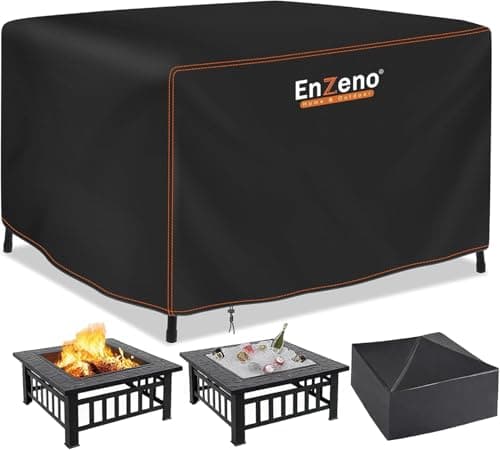 Image of Enzeno Gas Fire Pit Cover Waterproof,420D Heavy Duty UV Resistant Square Patio Fire Pit Table Cover with Drawstring,Black - 32 x 32 x 24 inch