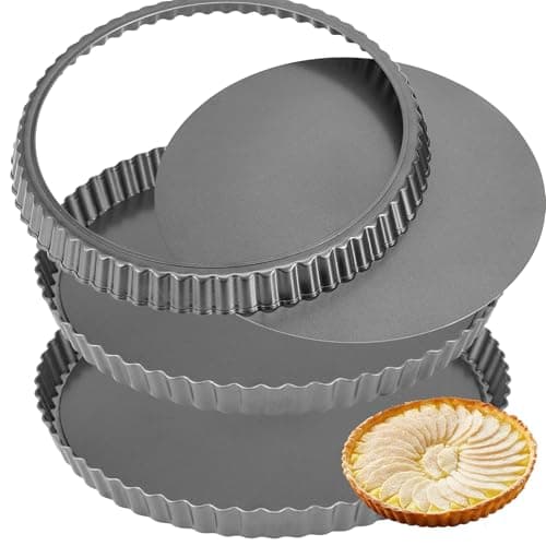 Image of HAKZEON 3 Pack 30 cm Quiche Tart Pan, Non-Stick Fluted Tart Tin with Loose Base for Creating Creamy Chocolate Cheesecakes Tarts Fruit Tart Pies Brownies Quiches, 12 Inch, Grey