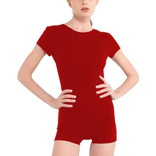 Image of Prime fashions Girls Shiny Lycra Short Sleeve Unitard Bodysuit Dance/Gymnastics/Swim Leotard (Red, 3-4 Years)