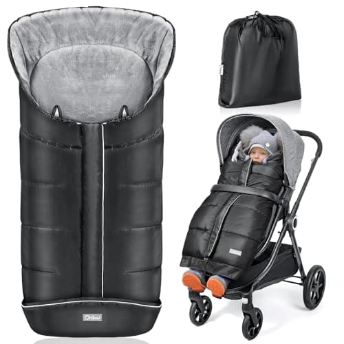 Image of Orzbow Footmuff for Pushchair Universal, Large Pushchair & Pram Footmuffs with Drawstring, Waterproof Cosy Toes for Buggy with Warm Fleece, Anti-Slip Back, Reflective Strip, Easy Access, Black