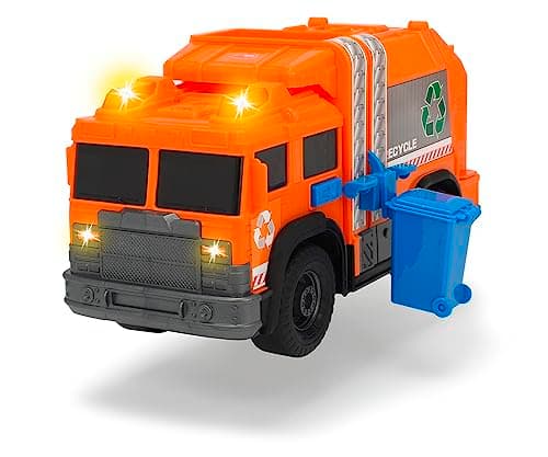 Image of Dickie Toys 203306001 Recycle Truck, Rubbish Truck, Rubbish Truck, Rubbish Truck, Toy Car, Waste Bin Runs Up and Down, Light & Sound, Includes Batteries, 30 cm Tall, from 3 Years