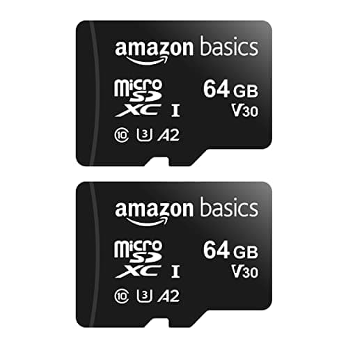 Image of Amazon Basics microSDXC Memory Card with Full Size Adapter, A2, U3, Read Speed up to 100 MB/s, 64GB, Black (2pack)