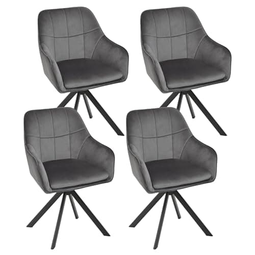 Image of Goeurvant 360° Swivel Dining Chairs Set of 4, Dark Grey Velvet Armchairs, Ergonomic Designed Chairs with Armrests and Metal Legs for Apartment, Dining Room, Kitchen, Study, Vanity, Office