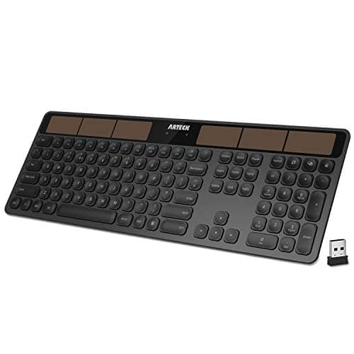 Image of Arteck Solar Wireless Keyboard Full Size Solar Recharging Keyboard for Computer/Desktop/PC/Laptop/Surface/Smart TV and Windows 10/8 / 7 / Vista/XP Built in Rechargeable Battery