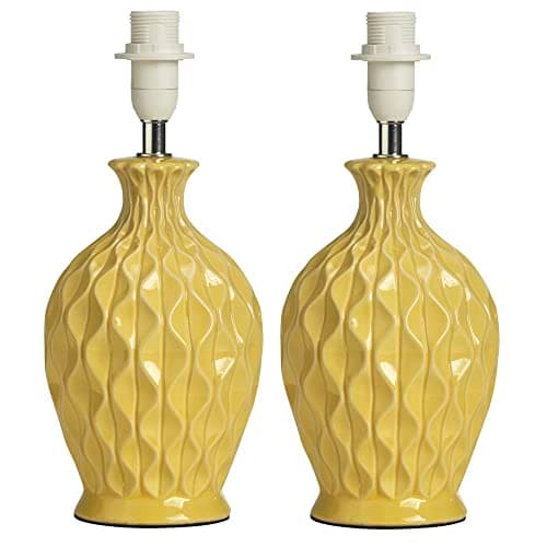 Image of 2 Pack - Mustard Yellow Vintage Ceramic Table Desk Lamp Base | 28cm Height | 1 x SES E14 Lamp Bulb Required | in-Line Switch | UK Approved | Honeycomb Urn Design