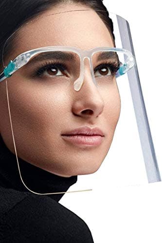 Image of 10pk Omnitex Face Shield with Glasses, Spectacle Frame Full Face Visor, Anti-Fog Lens, Adjustable Transparent Plastic, Fluid Resistant, ENSURE you Peel Off Protective Film on both sides