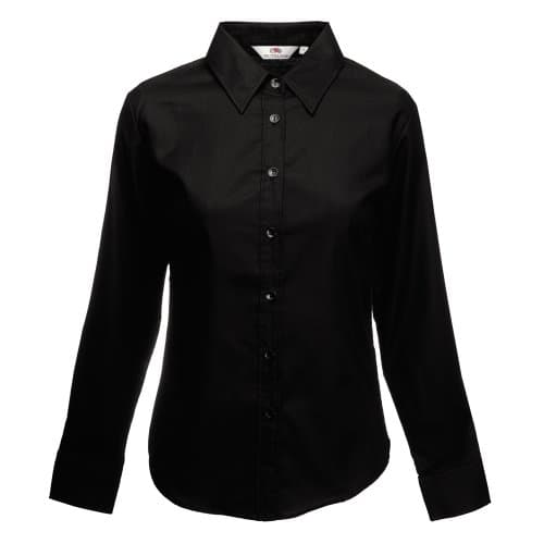 Image of Fruit of The Loom Ladies Lady-Fit Long Sleeve Oxford Shirt (M) (Black)