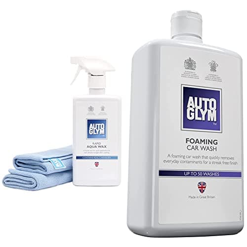Image of Autoglym Rapid Aqua Wax, 500ml - Complete Car Wax Kit Made to Protect All Exterior Surfaces including Car Paint, Rubber and Glass & Foaming Car Wash, 1 Litre, High Foaming Shampoo