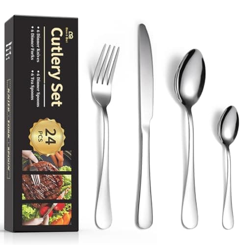 Image of 24-Piece Cutlery Set for 6 Persons – Ben & Bel Stainless Steel Knife, Fork and Spoon Tableware Set – Easy-Clean & Dishwasher-Safe