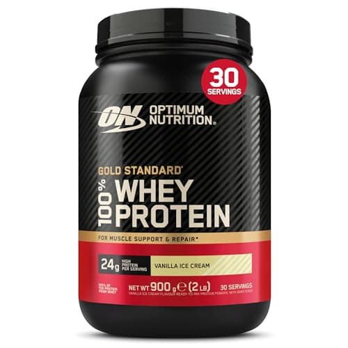 Image of Optimum Nutrition Gold Standard 100% Whey Muscle Building and Recovery Protein Powder With Naturally Occurring Glutamine and BCAA Amino Acids, Vanilla Ice Cream Flavour, 30 Servings, 900 g