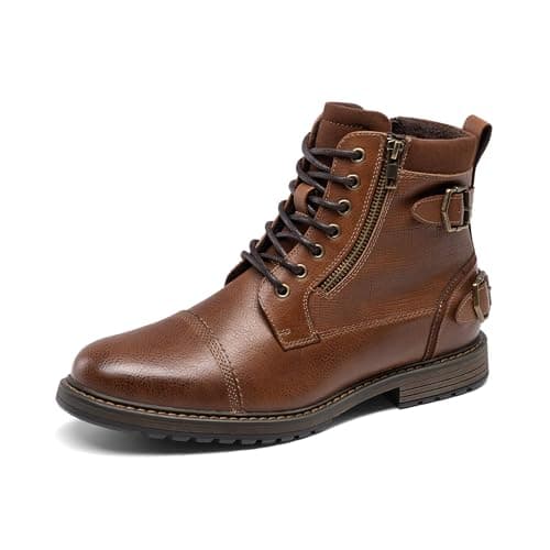 Image of Bruno Marc Men's Motorcycle Boots - Classic Comfort,Size 9.5,Camel,BMUMAB2514