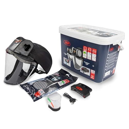 Image of JSP PowerCap Active IP 8-Hour Multi Plug Hard Cap with PowerBox Battery – USB Rechargeable Bump Cap with Anti-Mist, Low Resistance – Respirator Mask with Impact Protection Polycarbonate Visor