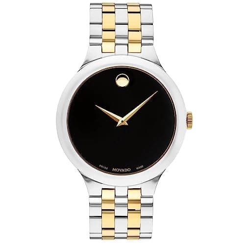 Image of Movado 0607416 Black Museum Dial Two-Tone Gold Silver Stainless Steel Bracelet 40mm Veturi Men's Watch, Silver, Silver, bracelet