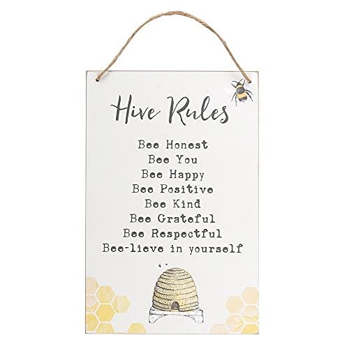 Image of Dashing Multicolor MDF Hive Rules Hanging Sign - 30cm x 20cm (1 Pc.) - Dashing Decor, Premium Quality Outdoor Accent - Perfect for Gardens & Patios, Cream